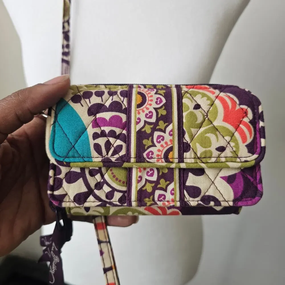 Vera Bradley Retired Plum Crazy Print Wallet with Crossbody Strap - Picture 2 of 11